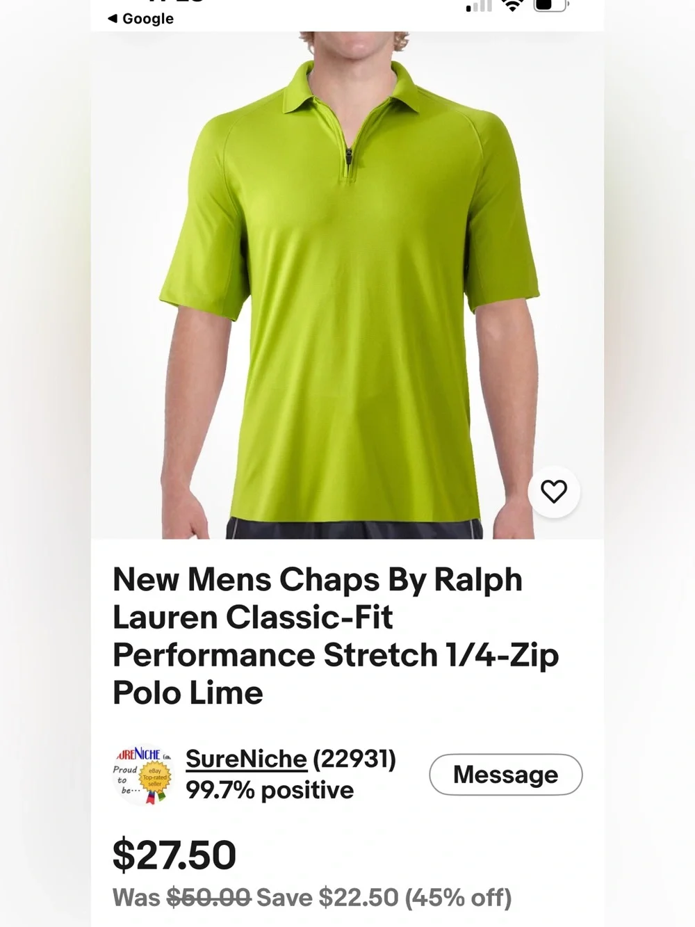 Ralph Lauren Neon Lime Short-Sleeve Quarter-Zip Polo